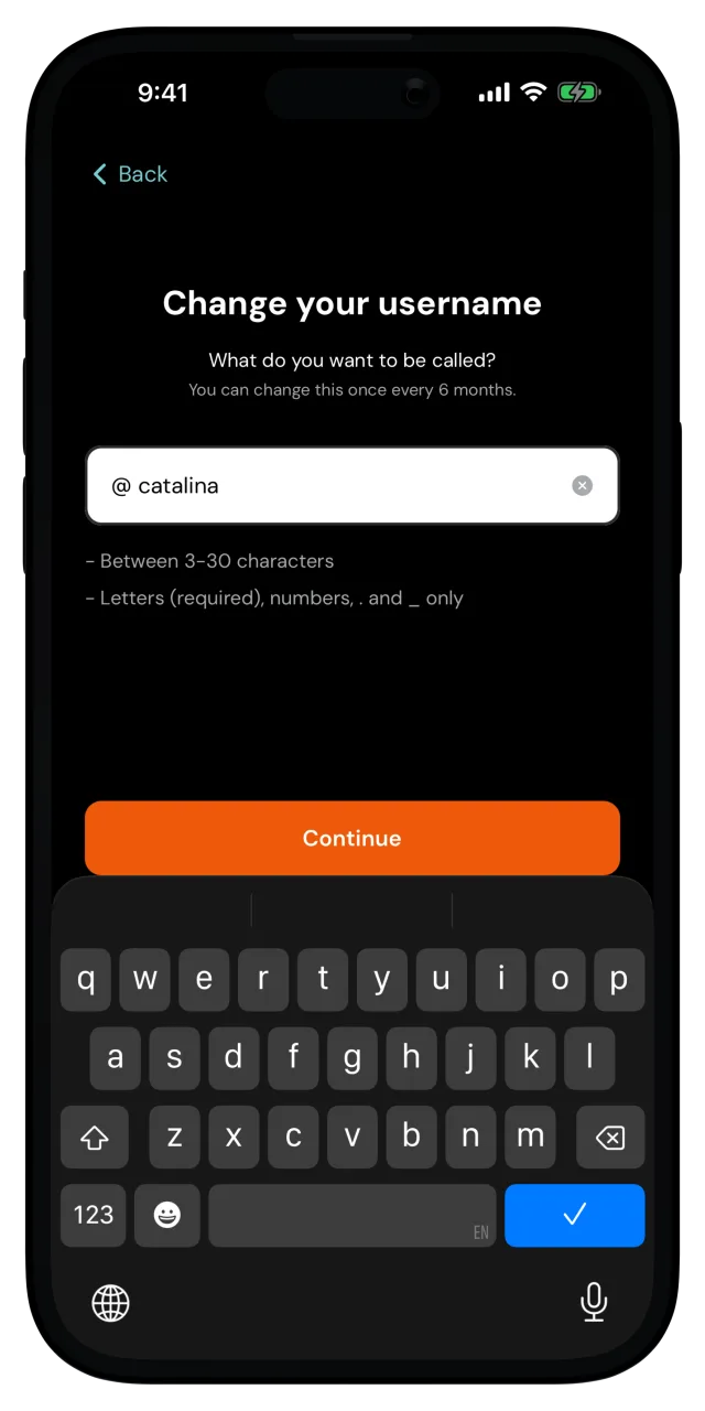 Change your username screen with a new username typed in