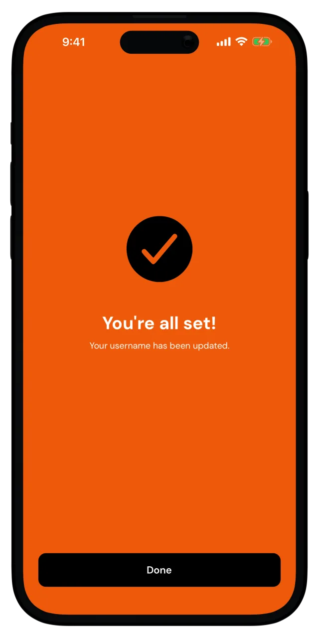 Success screen confirming the username has been updated
