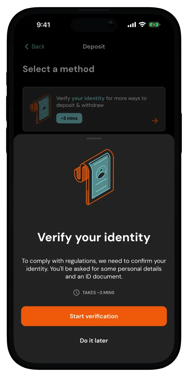 Verify your identity prompt with the Start verification button