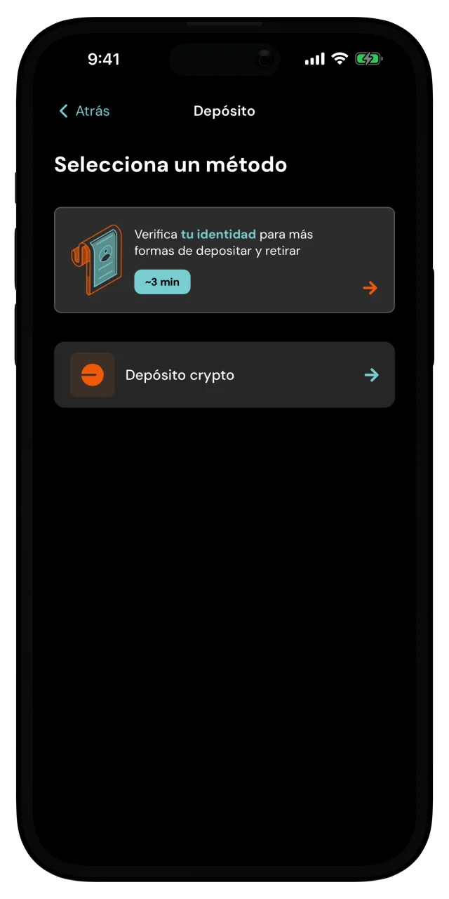 Pantalla de Depósito con el aviso Verifica tu identidad