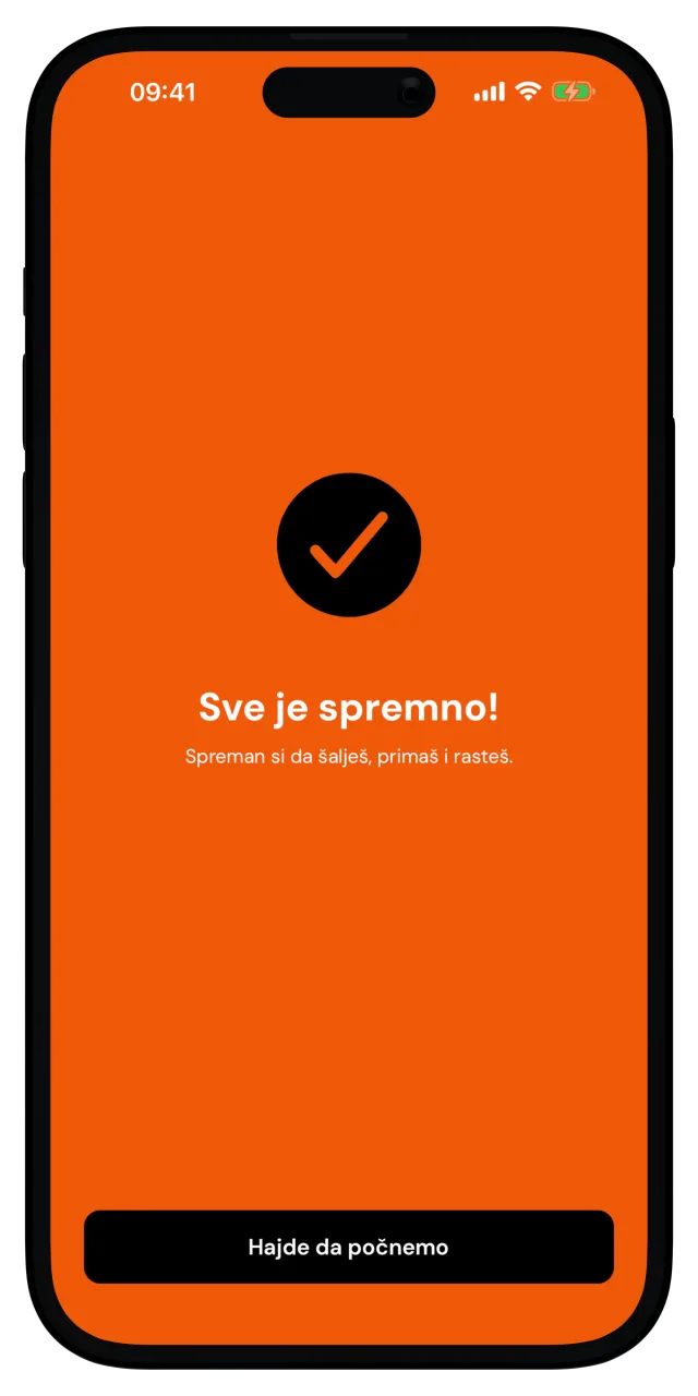 Ekran dobrodošlice koji pokazuje da je sve spremno