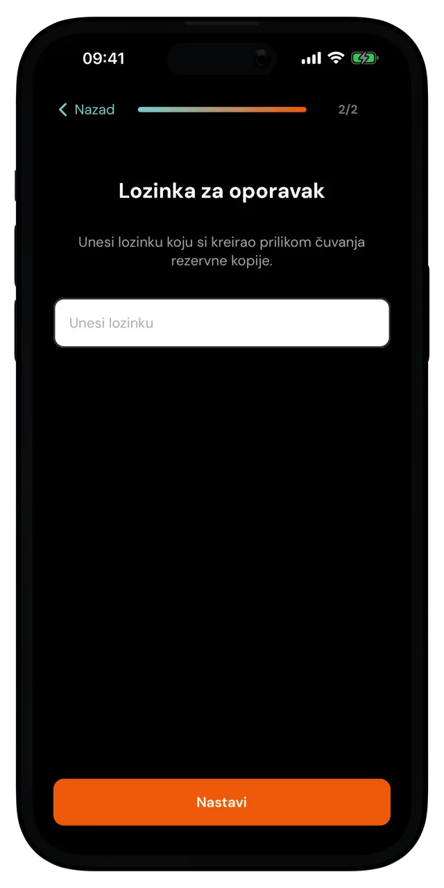 Ekran Lozinka za oporavak sa poljem za lozinku