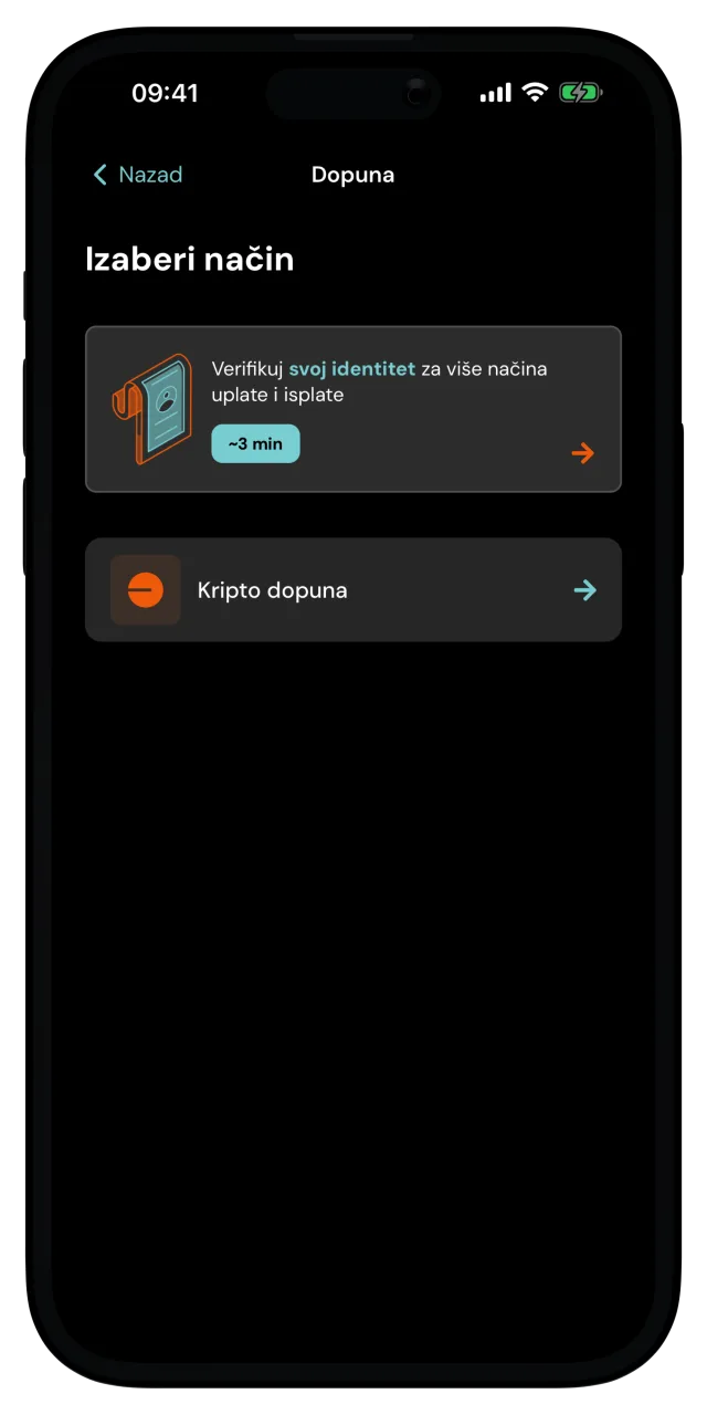 Ekran Dopuna sa obaveštenjem Verifikuj svoj identitet